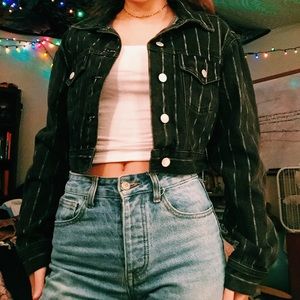 cropped striped jean jacket